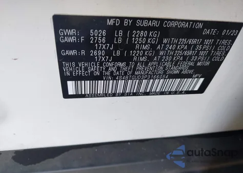 2023 Subaru Outback Wilderness из США, поврежденный, VIN 4S4BTGUD3P3166054